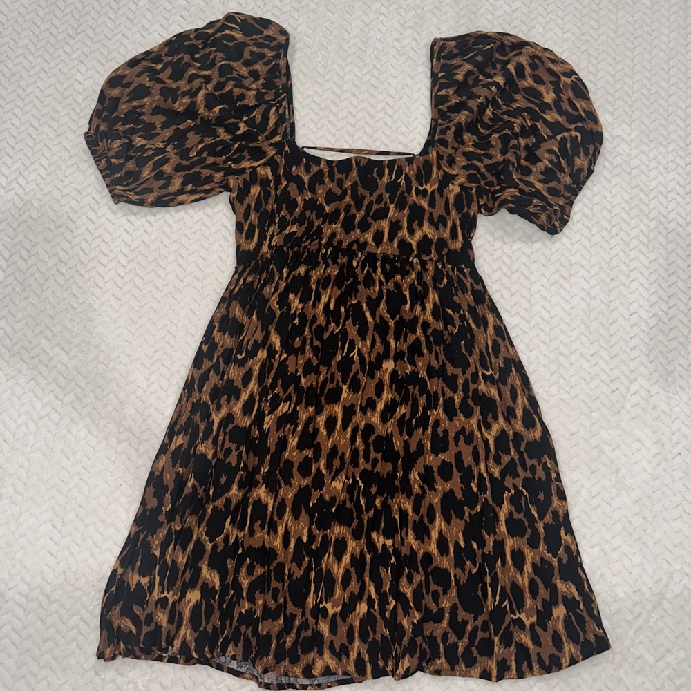 Babydoll, Leopard Print Puff Sleeve Dress